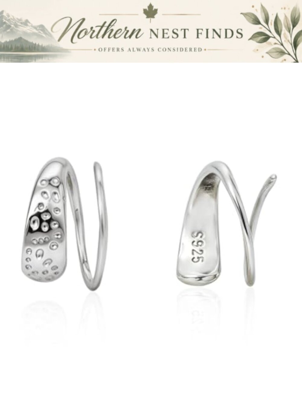 Sterling Silver Double Hoop Earrings Spiral Twist Hypoallergenic Cartilage